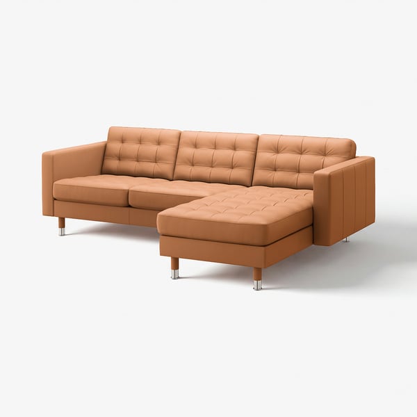 MORABO 3-seat sofa, with chaise longue/Grann/Bomstad golden-brown/metal
