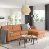 MORABO 3-seat sofa, with chaise longue/Grann/Bomstad golden-brown/wood