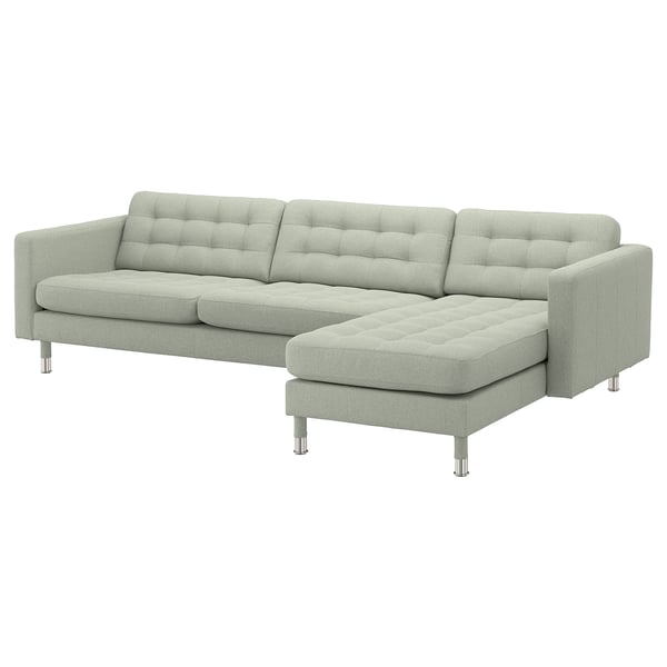 MORABO 4-seat sofa, with chaise longue/Gunnared light green/metal