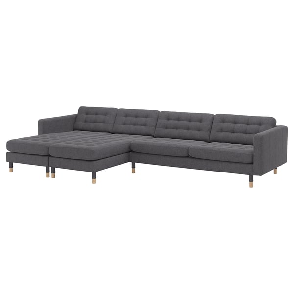 MORABO 5-seat sofa with chaise longues, Gunnared dark grey/wood