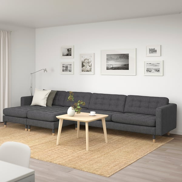 MORABO 5-seat sofa with chaise longues, Gunnared dark grey/wood