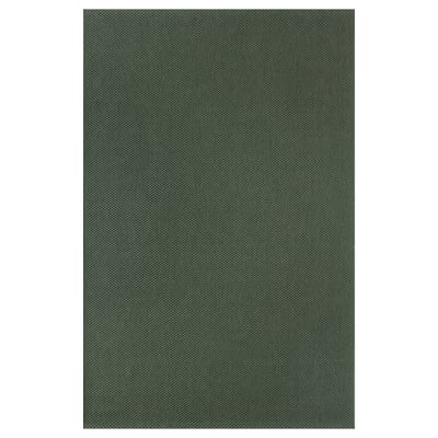 You see a green rectangular rug named MORUM. Its flat-woven with a calm texture, perfect for indoors or outdoors.