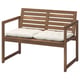 NÄMMARÖ Bench with backrest and cushions, light brown stained/Kuddarna light grey-beige