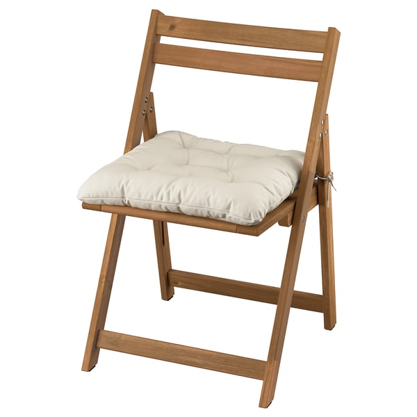 NÄMMARÖ Chair, outdoor folding/light brown stained Kuddarna light grey-beige