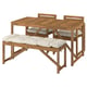 NÄMMARÖ Table+2 chairs+ bench, outdoor, light brown stained/Kuddarna light grey-beige, 140x75 cm