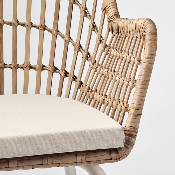 NILSOVE / NORNA Chair with chair pad, rattan white/Laila natural