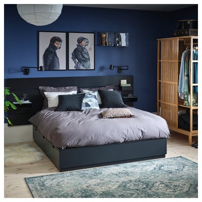 NORDLI Bed frame w storage and headboard, anthracite, 193x200 cm