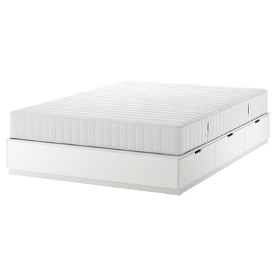 NORDLI Bed frame with storage and mattress, white/Valevåg medium firm, King