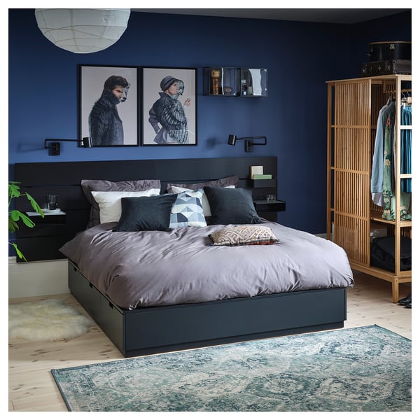 NORDLI Bed frame with storage and mattress, with headboard anthracite/Vågstranda medium firm, Queen