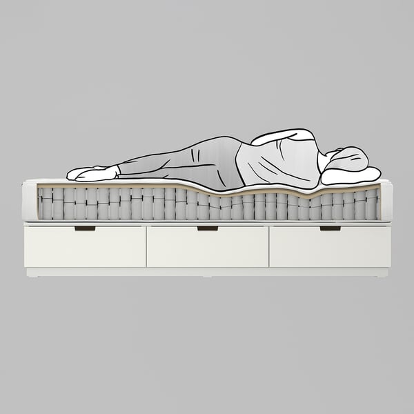 NORDLI Bed frame with storage and mattress, with headboard anthracite/Vågstranda plush, Queen