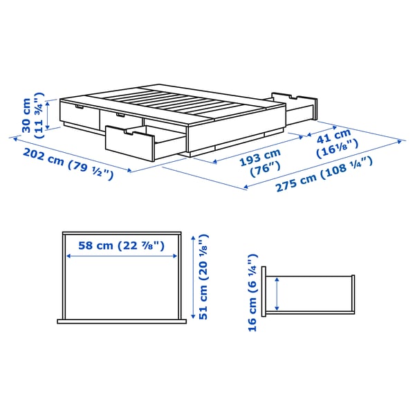 NORDLI Bed frame with storage, anthracite, 193x200 cm