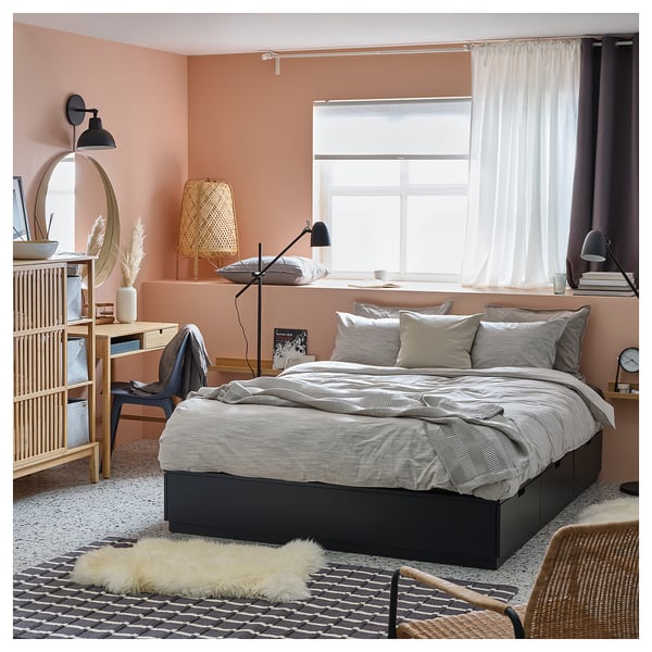 NORDLI Bed frame with storage, anthracite, 193x200 cm