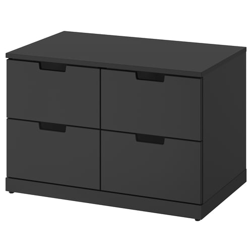 Black ikea NORDLI 4-drawer chest, modern, rectangular, with smooth surfaces and minimalist design.