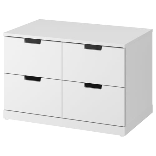 This image shows a NORDLI white chest of drawers with four drawers. It a sleek scandinavian design, known for its simplicity and functionality.
