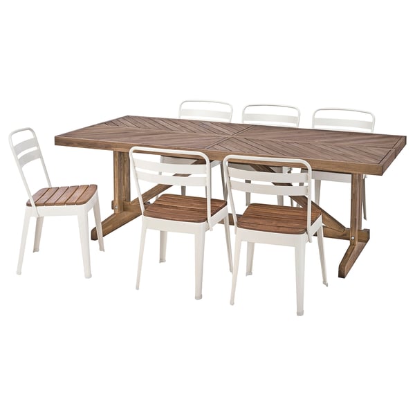NORRMANSÖ / NORRMANSÖ Table+6 chairs, outdoor, acacia/beige acacia, 220x100 cm