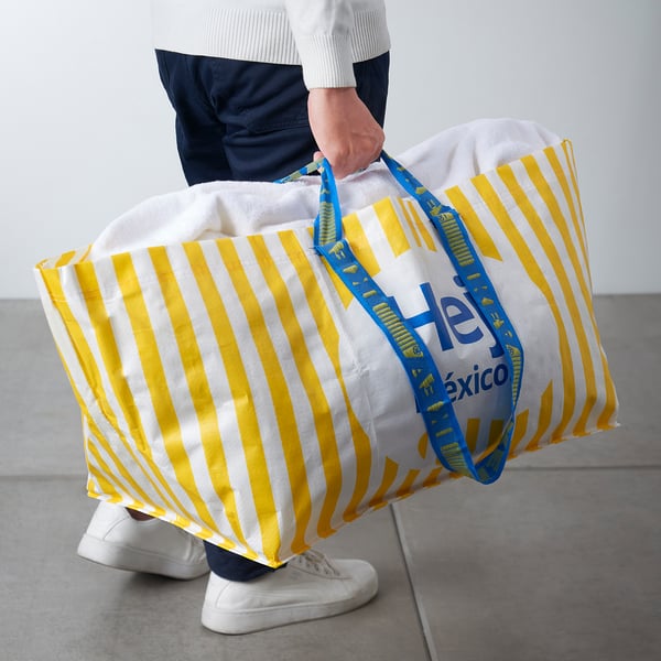 NYPÄRA Carrier bag, large, white yellow/patterned, 71 l