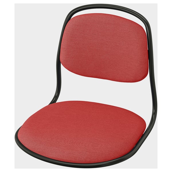Red ÖRFJÄLL office chair, curved black metal frame, padded seat & back.
