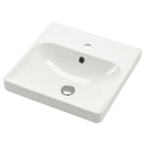 ORRSJÖN white ceramic sink, semi-recessed, sleek design, chrome drain, and tap hole.