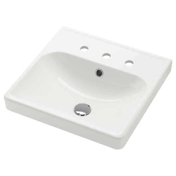 ORRSJÖN white ceramic sink; square, smooth edges; single basin, chrome drain.