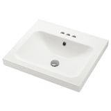 Orrsjon white ceramic basin, smooth curves, single drain, integrated design.