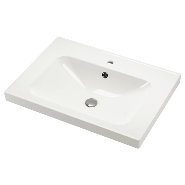 ORRSJÖN white sink, sleek & rectangle, single tap hole, smooth ceramic.