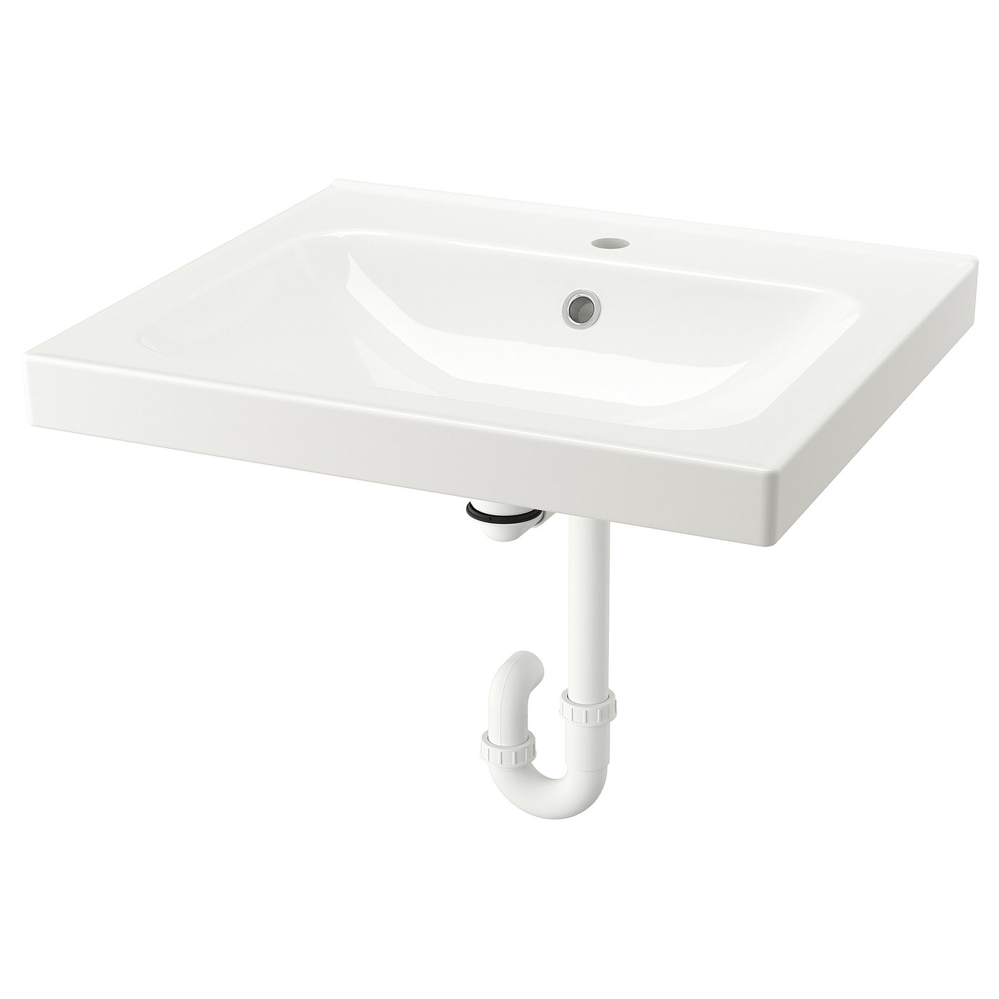 A white ORRSJÖN rectangular ceramic sink with a smooth, modern design and a single tap hole, featuring a clean look and soft lines.