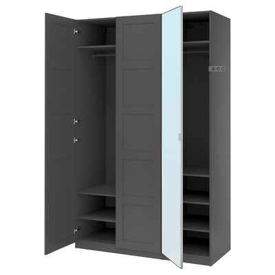 PAX / BERGSBO/ÅHEIM Wardrobe combination, dark grey dark grey/mirror glass, 150x60x236 cm