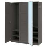 PAX / BERGSBO/ÅHEIM Wardrobe combination, dark grey dark grey/mirror glass, 150x60x201 cm