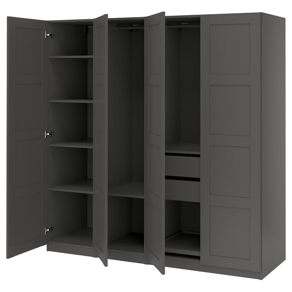 PAX / BERGSBO Wardrobe combination, dark grey/dark grey, 200x60x201 cm