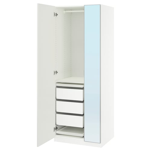 Ikea PAX wardrobe, white, mirrored door, 4 drawers.