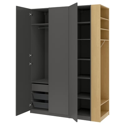 PAX / FORSAND Wardrobe combination, dark grey dark grey/oak effect, 170x60x236 cm
