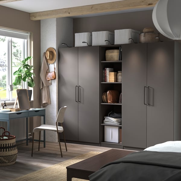 PAX / FORSAND Wardrobe combination, dark grey/dark grey, 250x60x201 cm