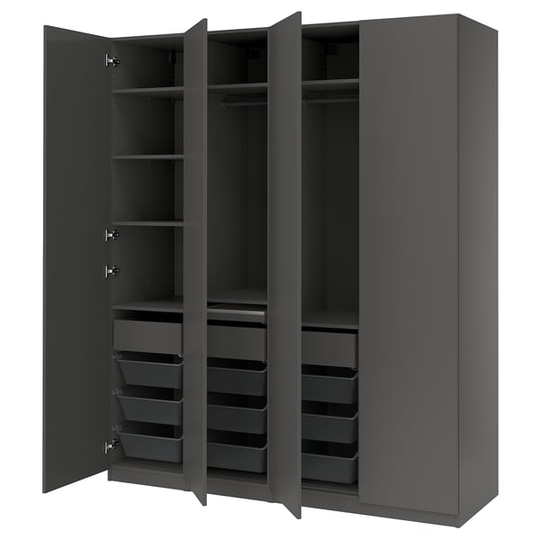 PAX / FORSAND Wardrobe combination, dark grey/dark grey, 200x60x236 cm