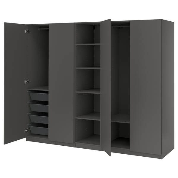 PAX / FORSAND Wardrobe combination, dark grey/dark grey, 250x60x201 cm