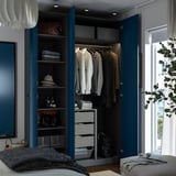 PAX / FYRUDDEN Wardrobe combination, dark grey/blue, 150x60x236 cm