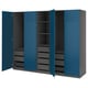 Blue PAX wardrobe with foldable clothes storage, soft-close doors, shelves and drawers.