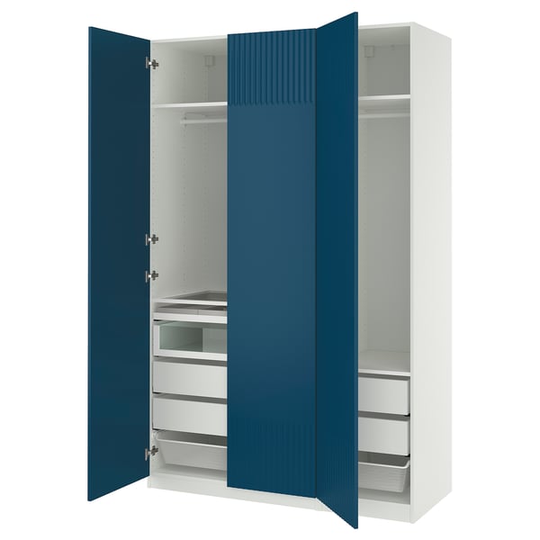PAX / FYRUDDEN Wardrobe combination, white/blue, 150x60x236 cm