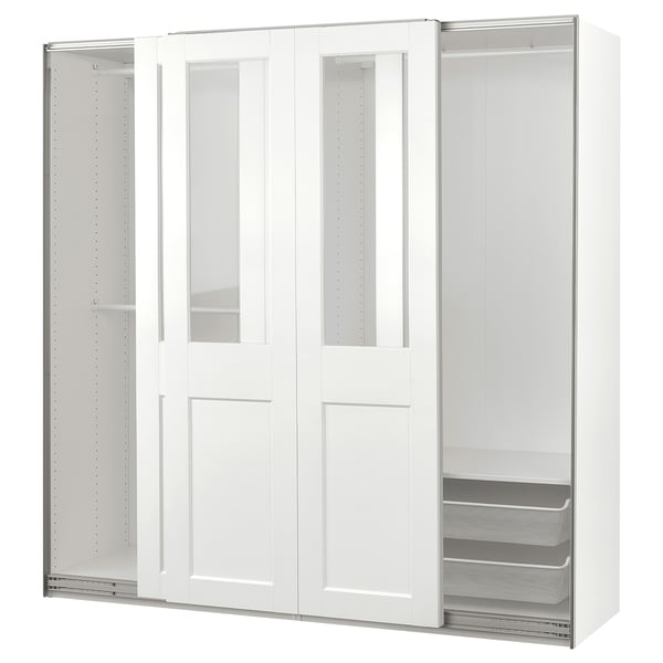 PAX / GRIMO Wardrobe with sliding doors, white/clear glass white, 200x66x201 cm