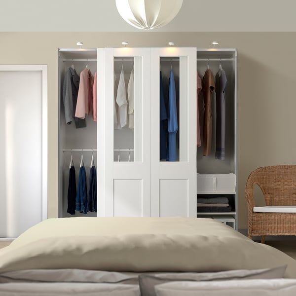 PAX / GRIMO Wardrobe with sliding doors, white/clear glass white, 200x66x201 cm