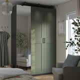 PAX / KAMMARTORP/GRIMO Wardrobe combination, dark grey mirror glass/grey grey-green, 150x60x236 cm