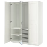 PAX / KAMMARTORP/GRIMO Wardrobe combination, white mirror glass/grey white, 150x60x201 cm