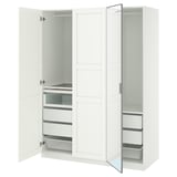 PAX / KAMMARTORP/TYSSEDAL Wardrobe combination, white mirror glass/grey white, 150x60x201 cm