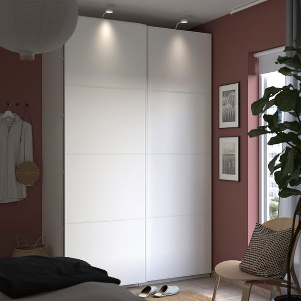 PAX / MEHAMN Wardrobe with sliding doors, white/double sided white, 150x66x236 cm