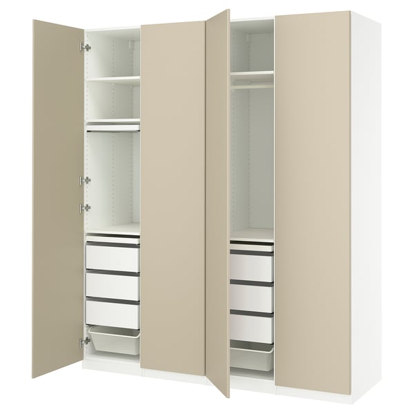 PAX / REINSVOLL Wardrobe combination, white/grey-beige, 200x60x236 cm