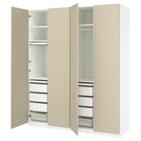 PAX / REINSVOLL Wardrobe combination, white/grey-beige, 200x60x236 cm