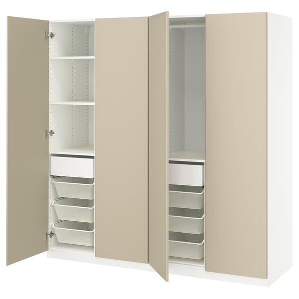 PAX / REINSVOLL Wardrobe combination, white/grey-beige, 200x60x201 cm
