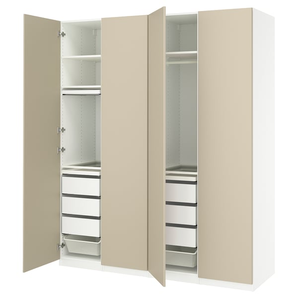PAX / REINSVOLL Wardrobe combination, white/grey-beige, 200x60x236 cm