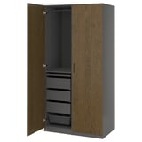 PAX / TONSTAD Wardrobe combination, dark grey/brown stained oak veneer, 100x60x201 cm