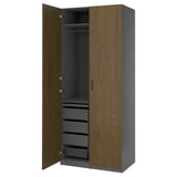 PAX / TONSTAD Wardrobe combination, dark grey/brown stained oak veneer, 100x60x236 cm