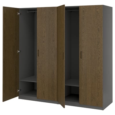 PAX / TONSTAD Wardrobe combination, dark grey/brown stained oak veneer, 200x60x201 cm